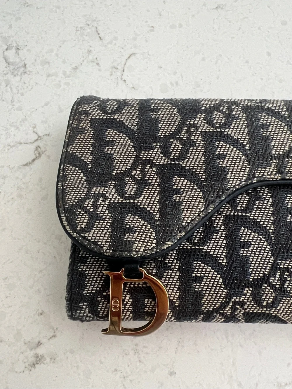 Dior Monogram Saddle Wallet in Navy with Gold 'D' Charm